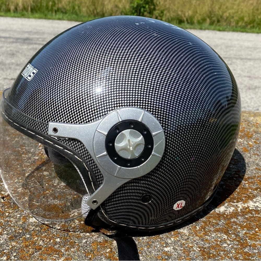 TMS Black/Grey XL 61-62 cm Carbon Fiber Motorcycle Motocross Helmet w/visor